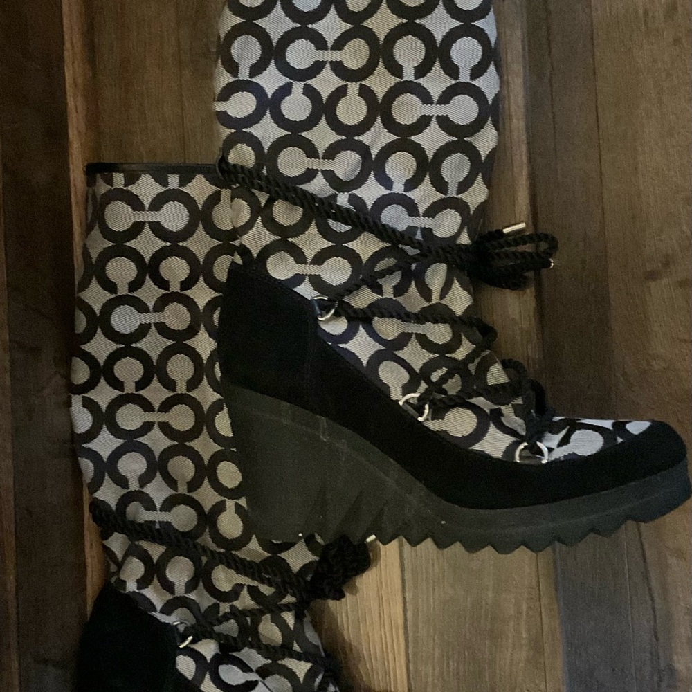 Coach Monogram Wedge Boots